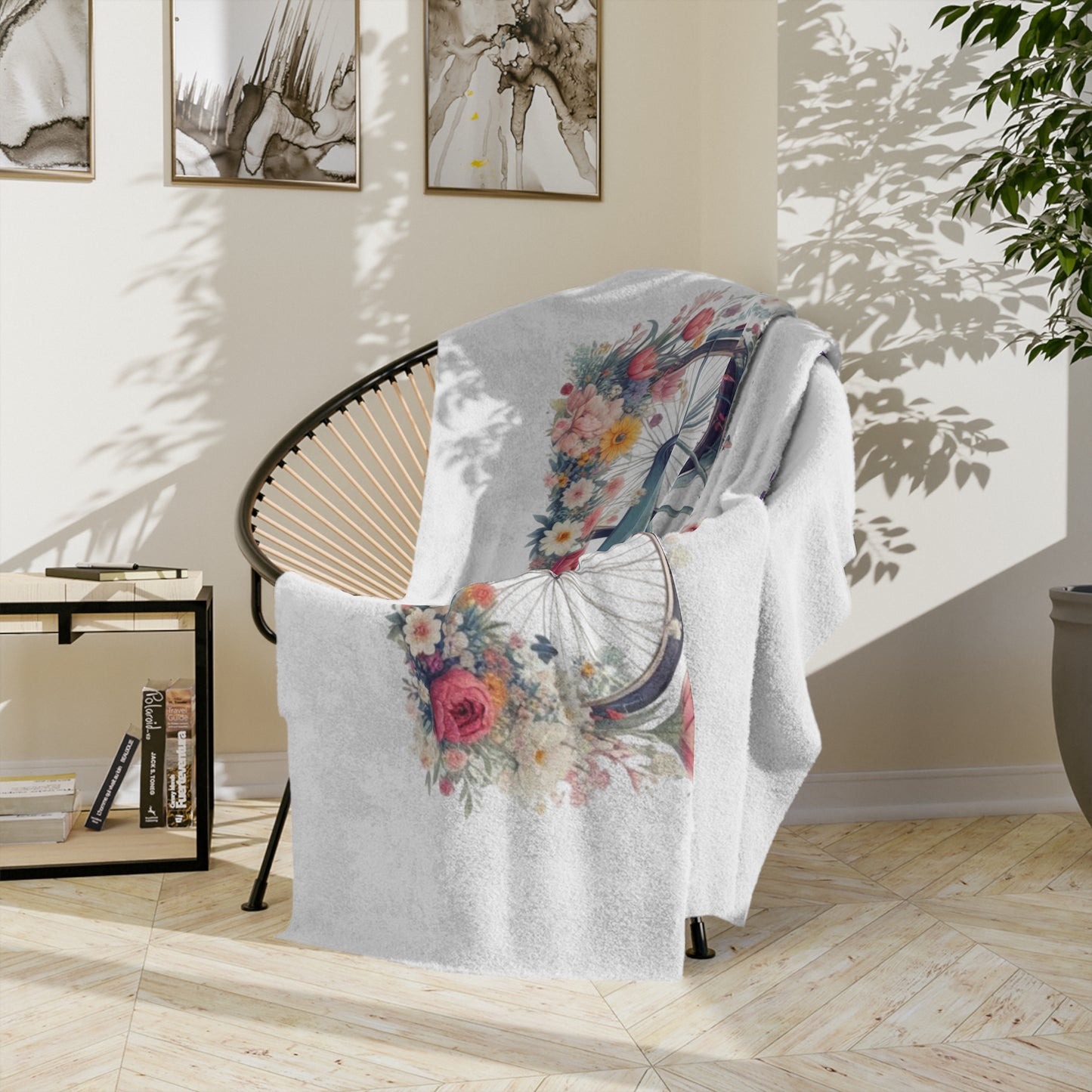 "Welcome Spring" Floral Bicycle Velveteen Blanket