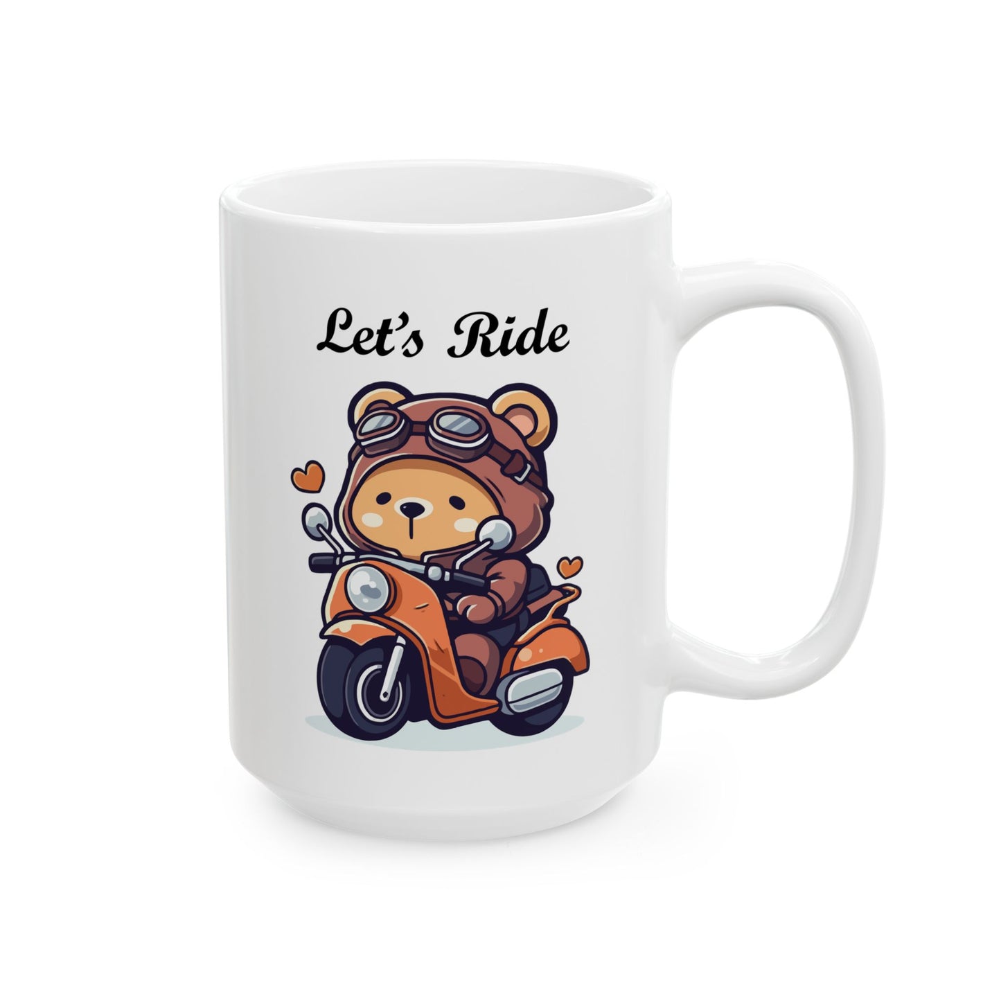 Cute little bear on a motorcycle "Let's Ride" coffee mug