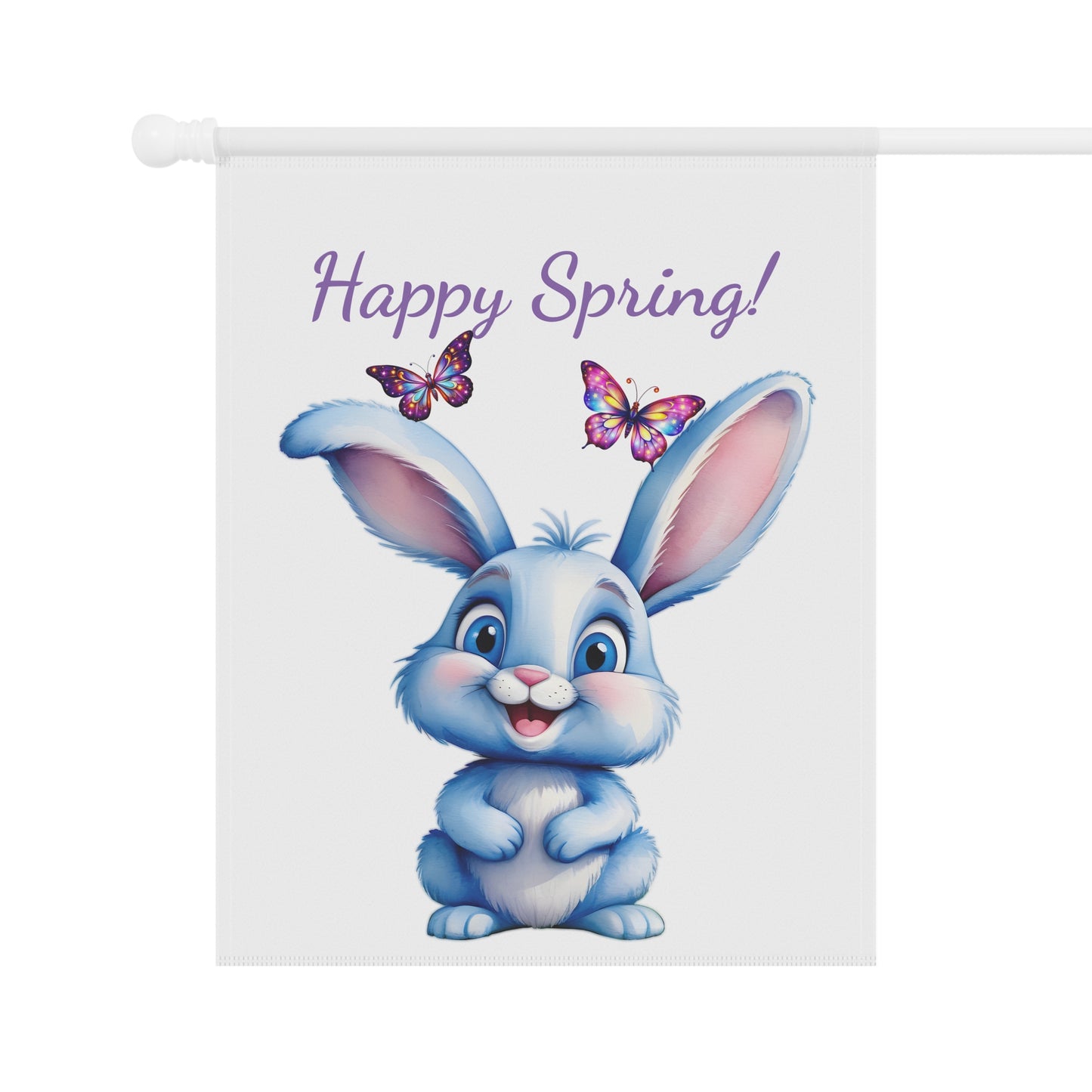Happy Spring Blue Bunny & Butterflies Garden Flag