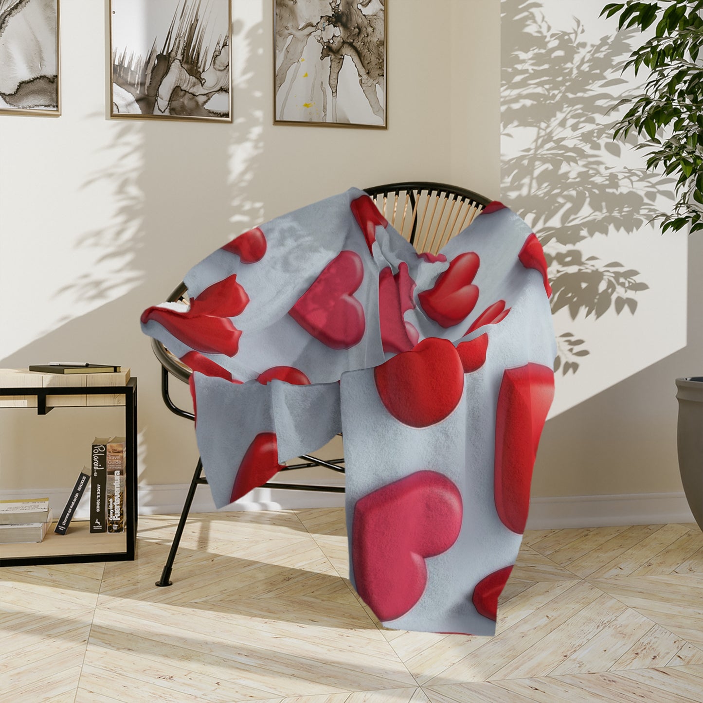 Red Hearts Pattern Velveteen Blanket
