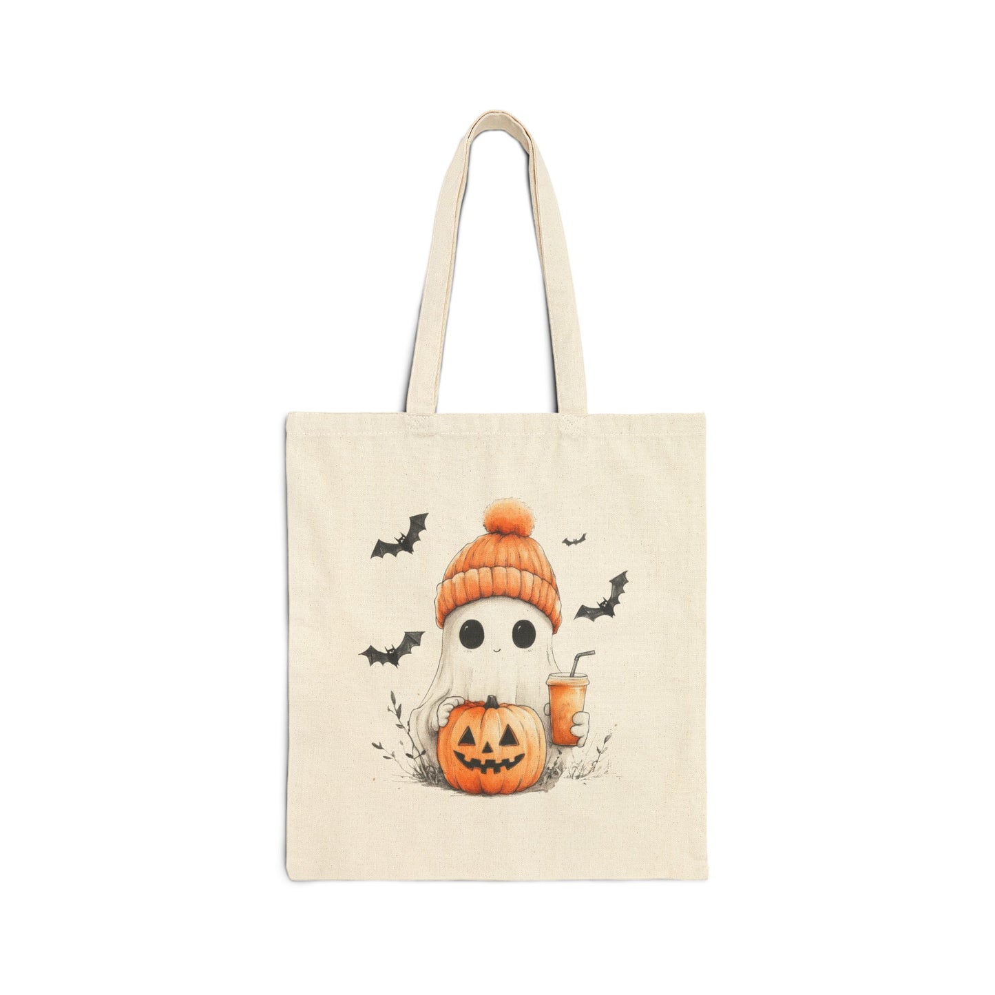 Cozy Ghost with Beanie Canvas Tote Bag
