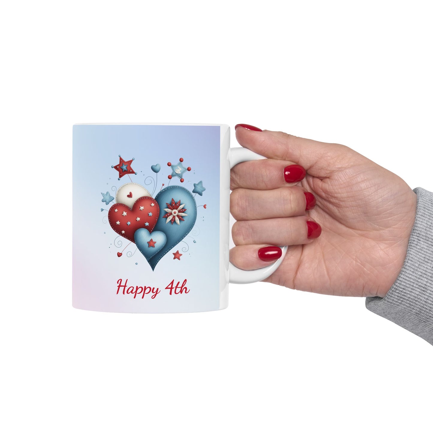Festive Red, White & Blue Hearts Ceramic Mug