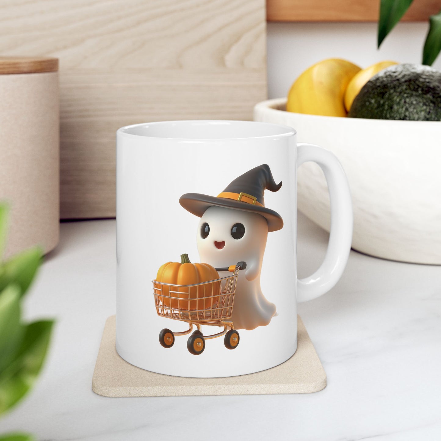 Adorable Ghost with Pumpkin Shopping Cart Coffee Mug