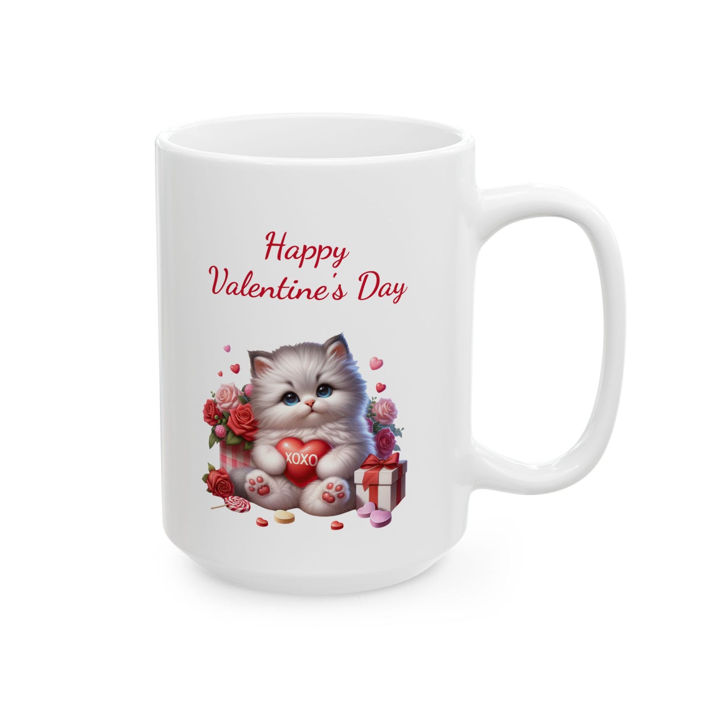 Adorable Kitten "Happy Valentines Day" Coffee Mug