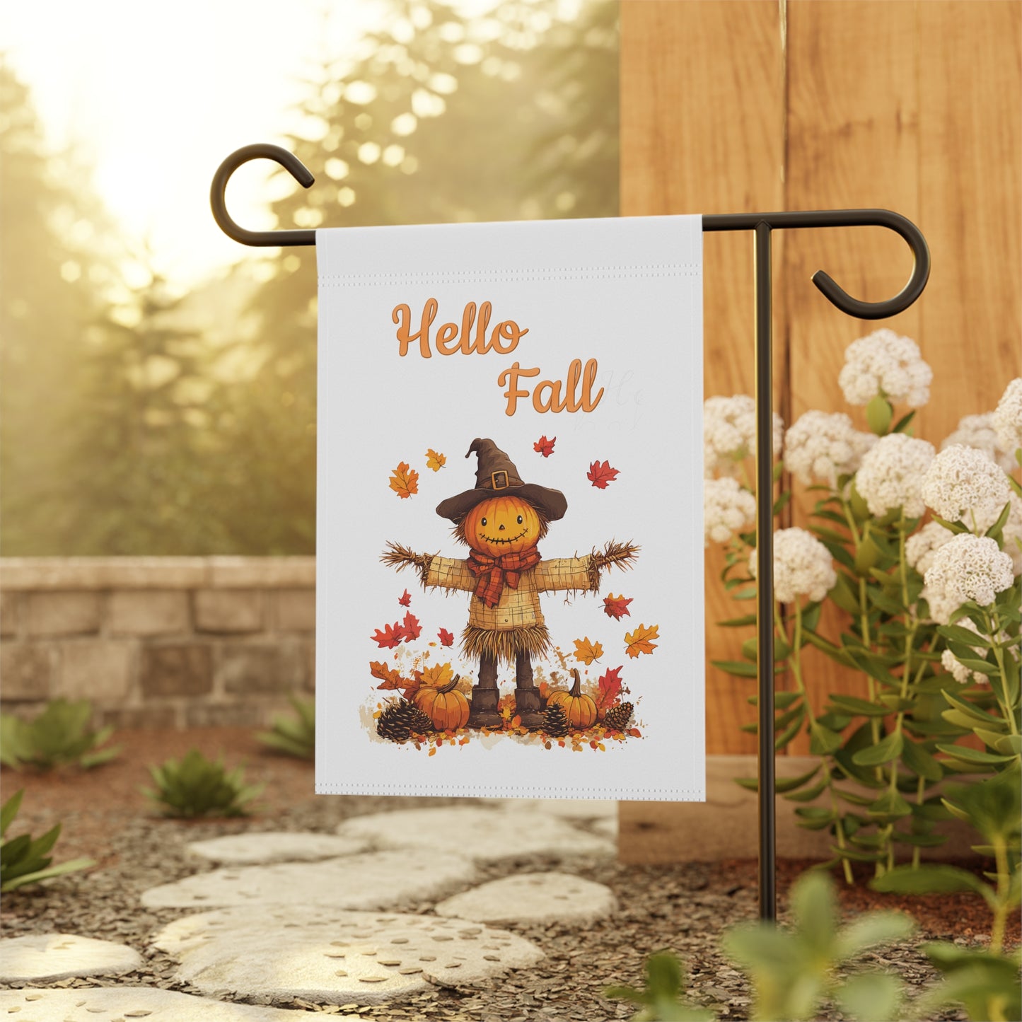 Hello Fall Pumpkin Scarecrow Garden Flag