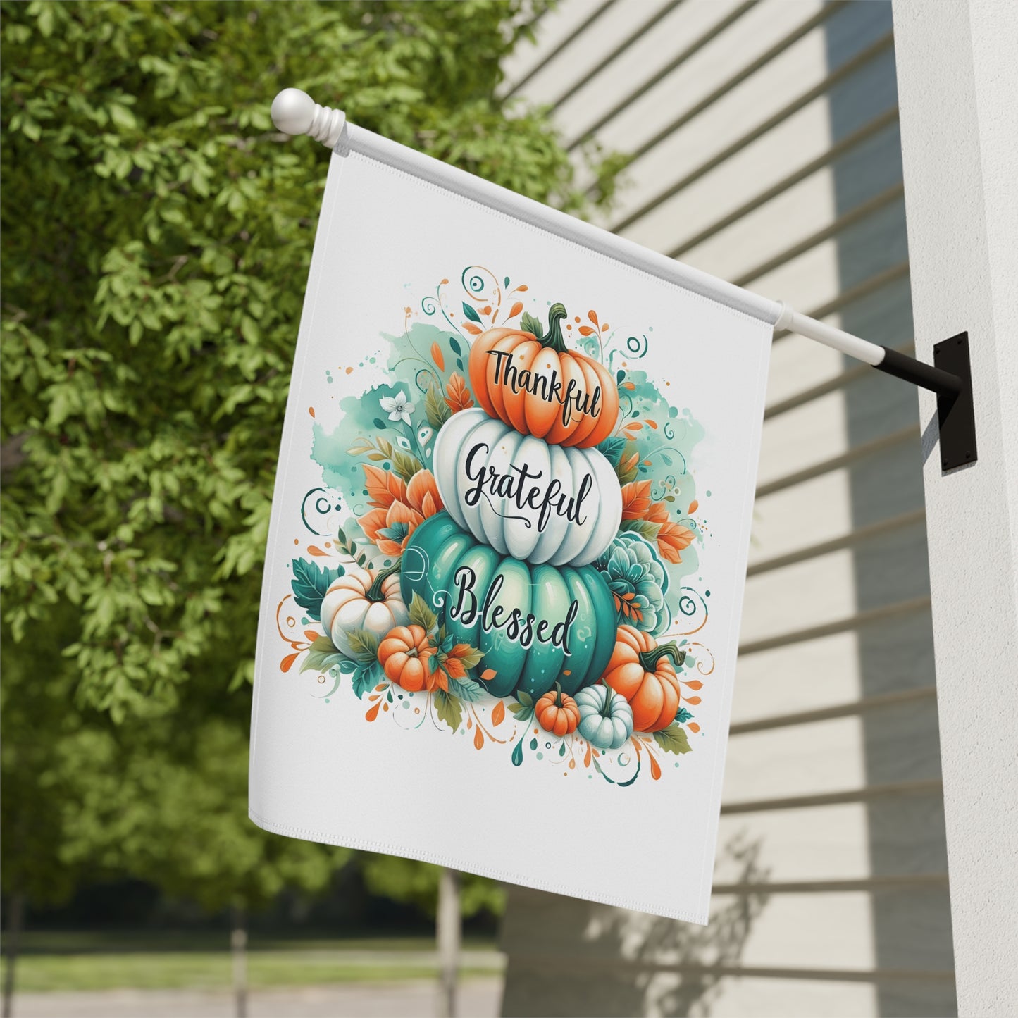 "Thankful Grateful Blessed" Pumpkin Stack Garden Flag