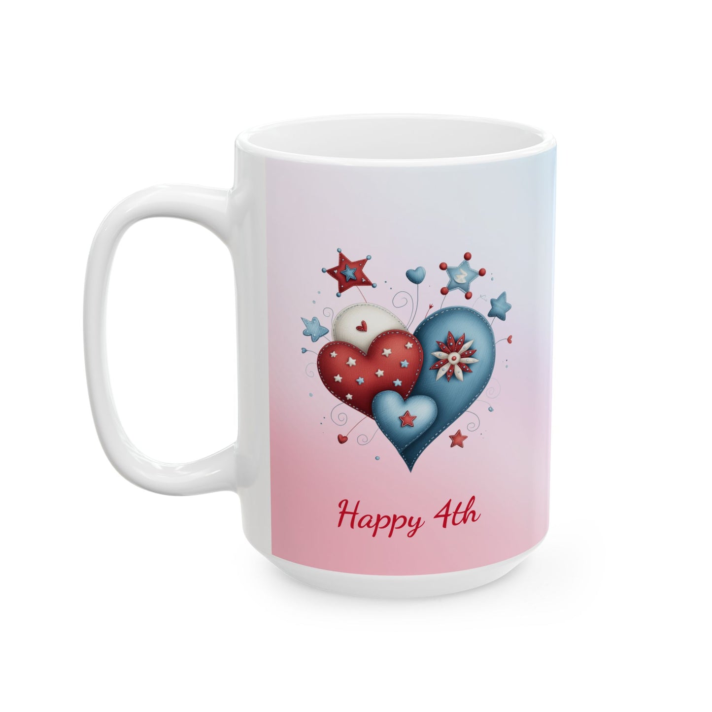 Festive Red, White & Blue Hearts Ceramic Mug