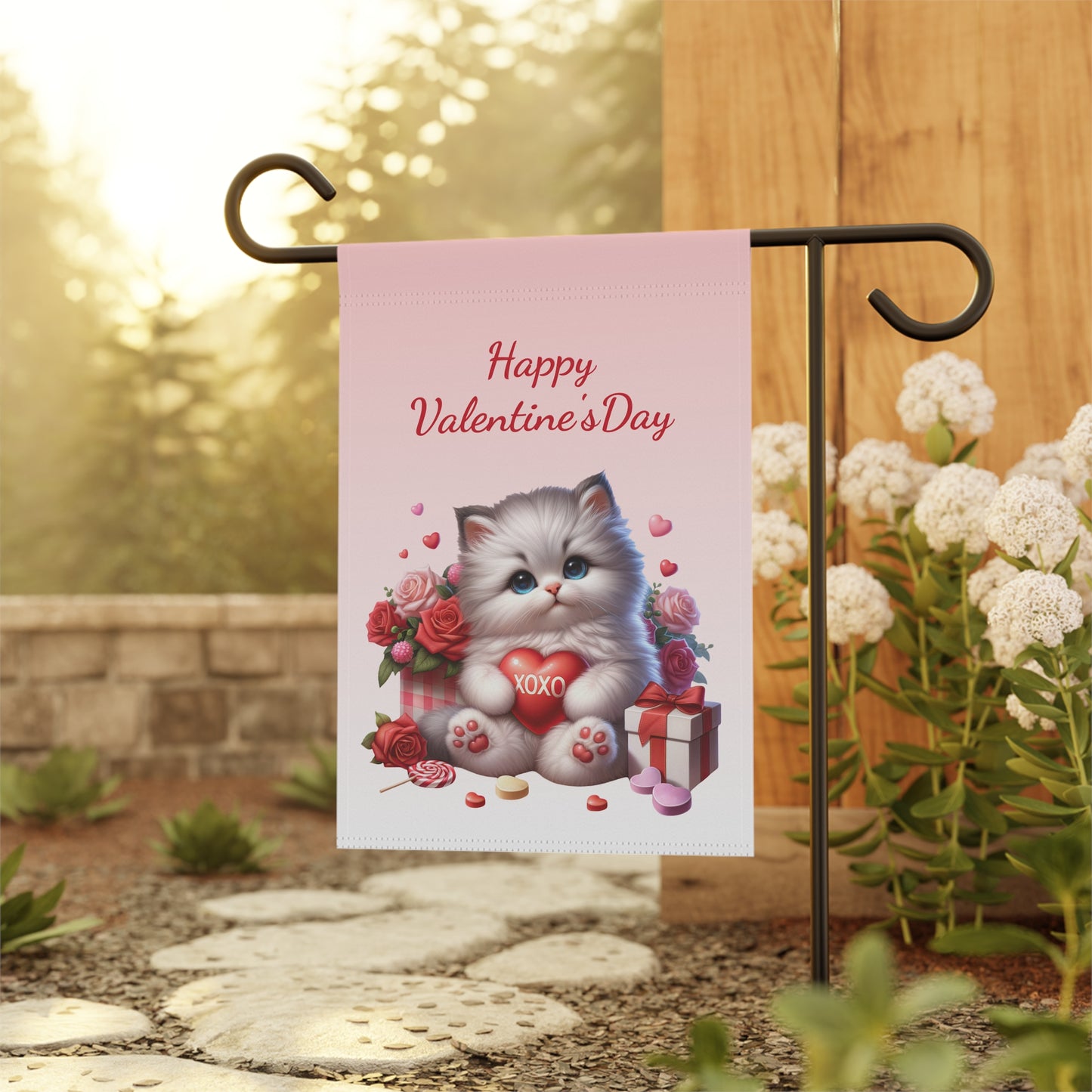 Valentine Kitten Garden Flag