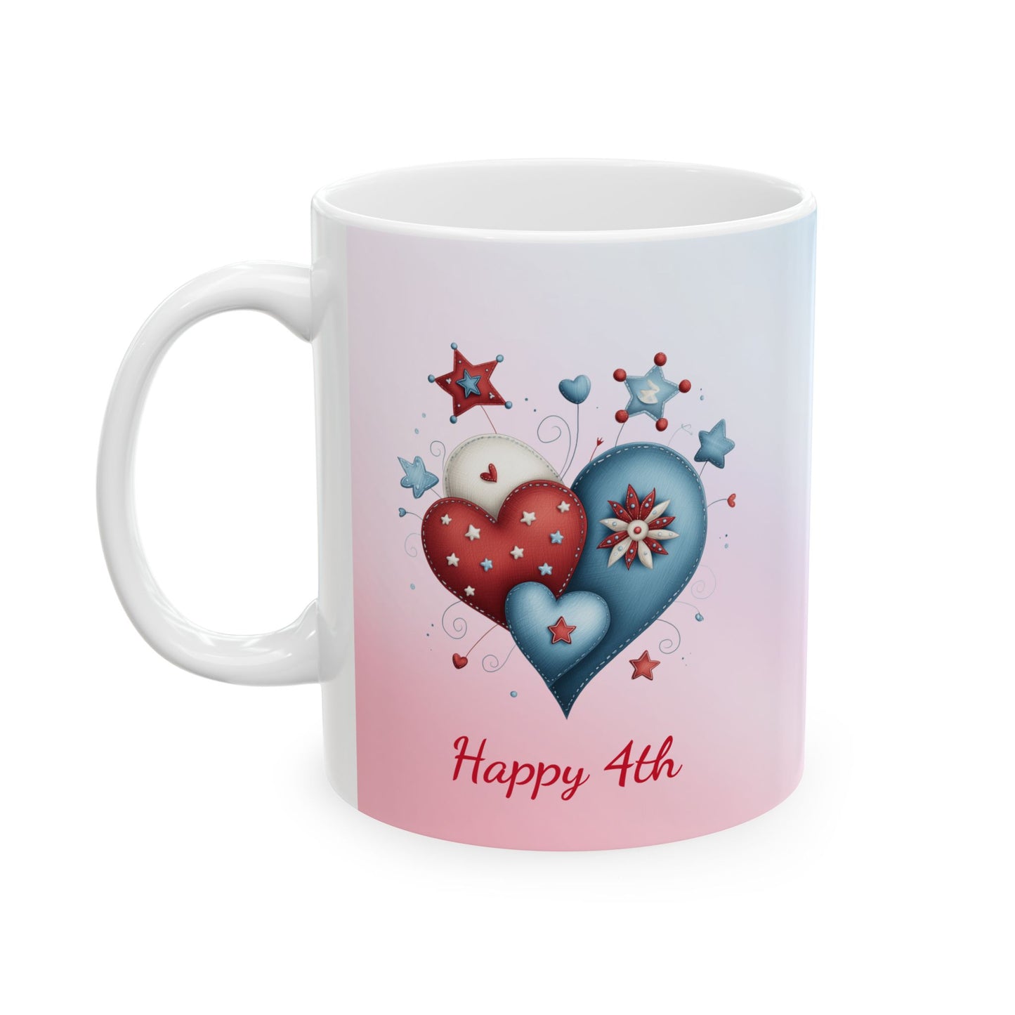 Festive Red, White & Blue Hearts Ceramic Mug