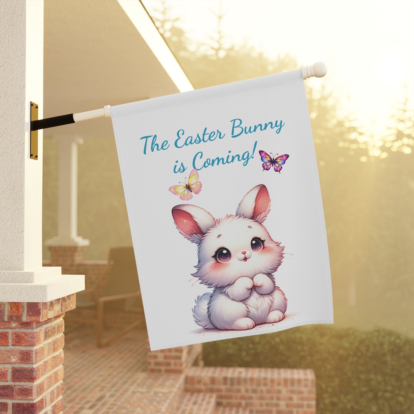 Adorable White Bunny Garden Flag