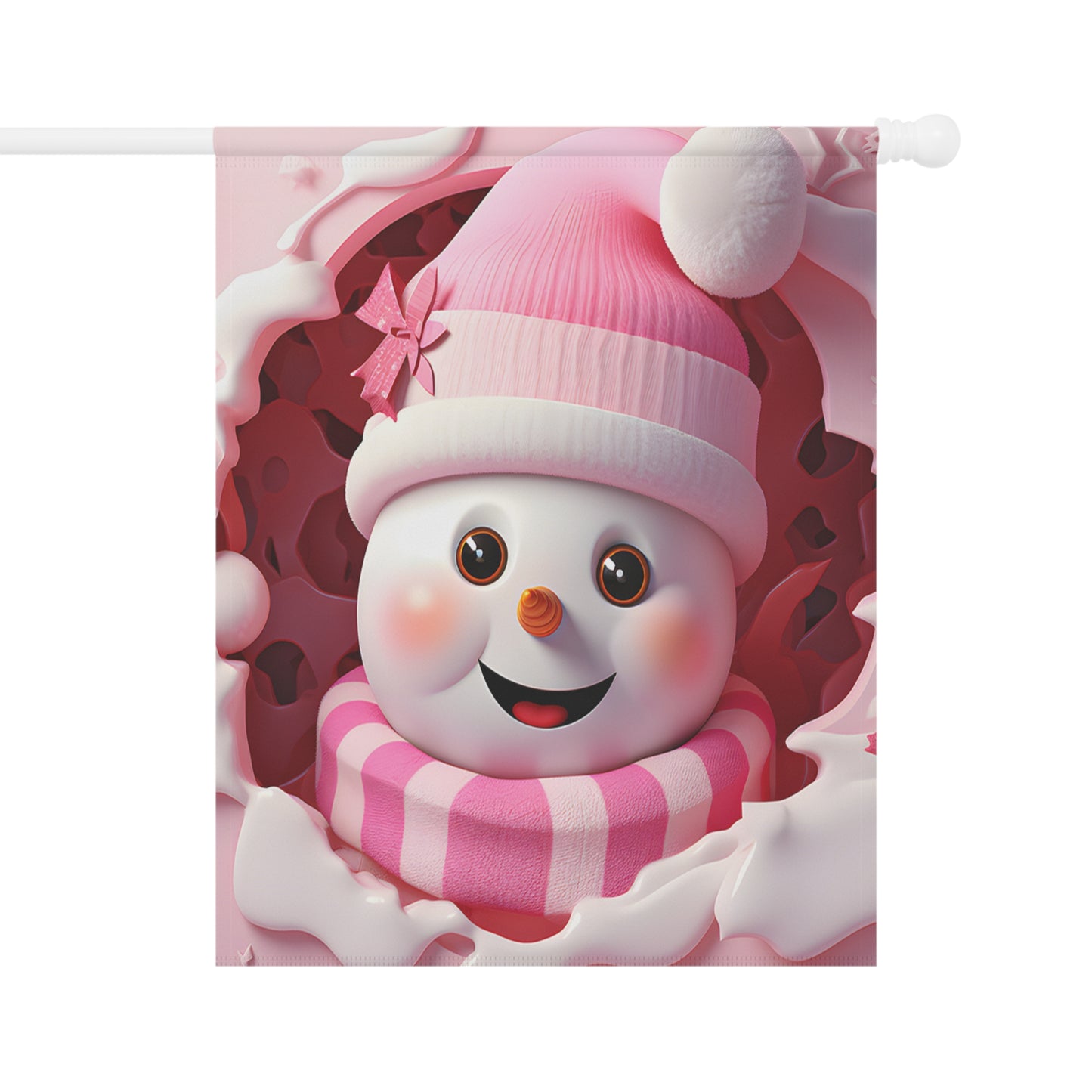 Adorable Pink Snowman Garden Flag