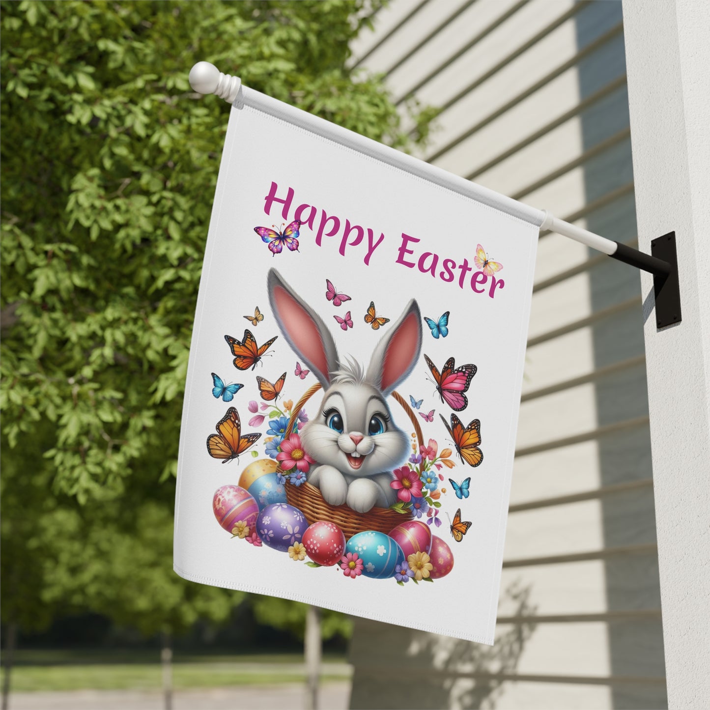 Bunny in Basket Easter Garden Flag