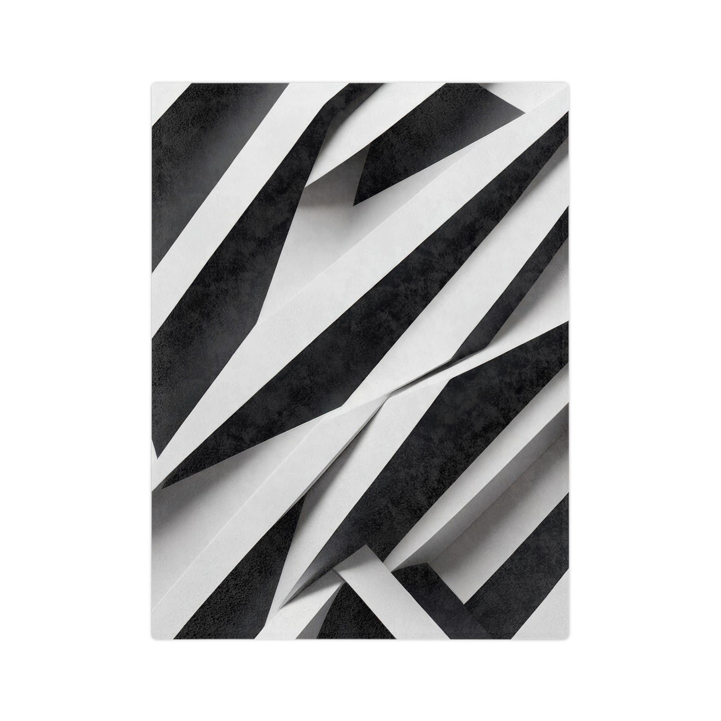 Velveteen plush blanket with a 3D black and white geometric pattern