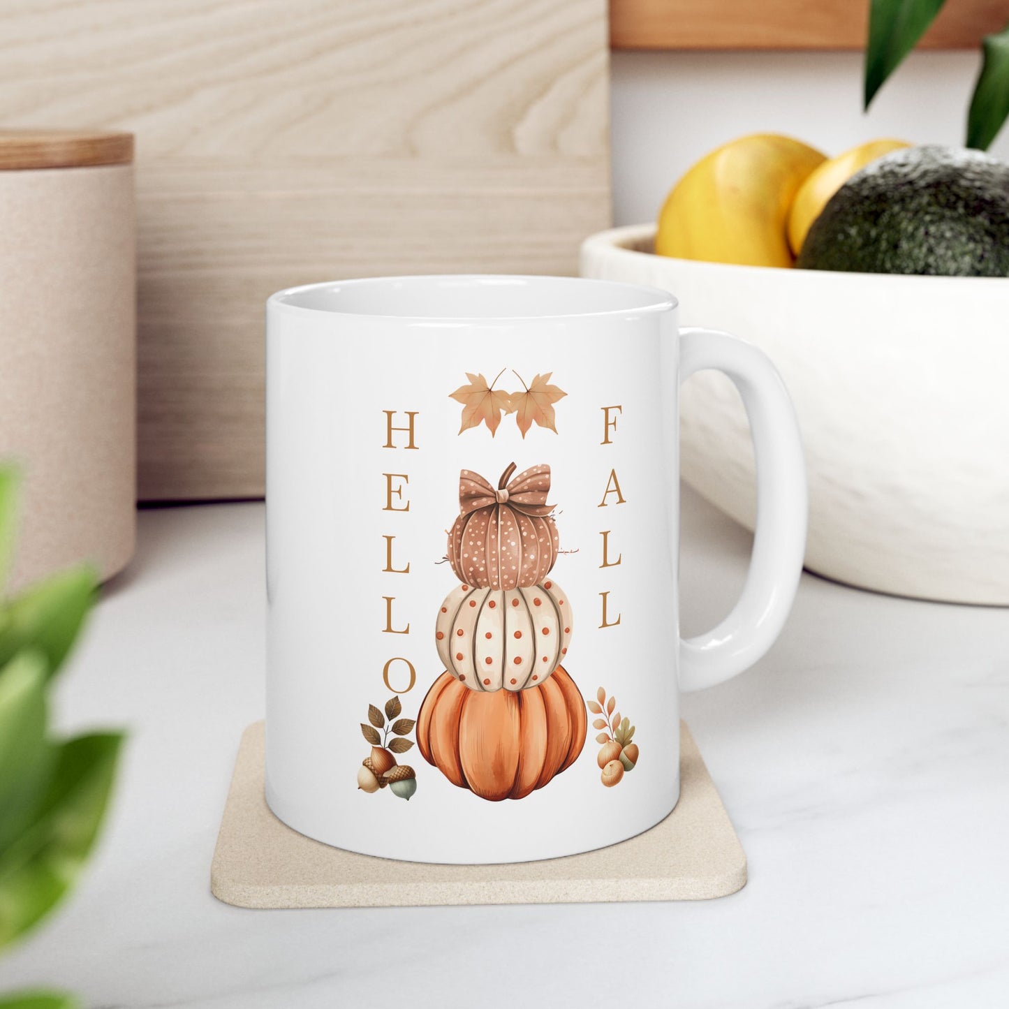 "Hello Fall" Stacked Pumpkin Coffee Mug