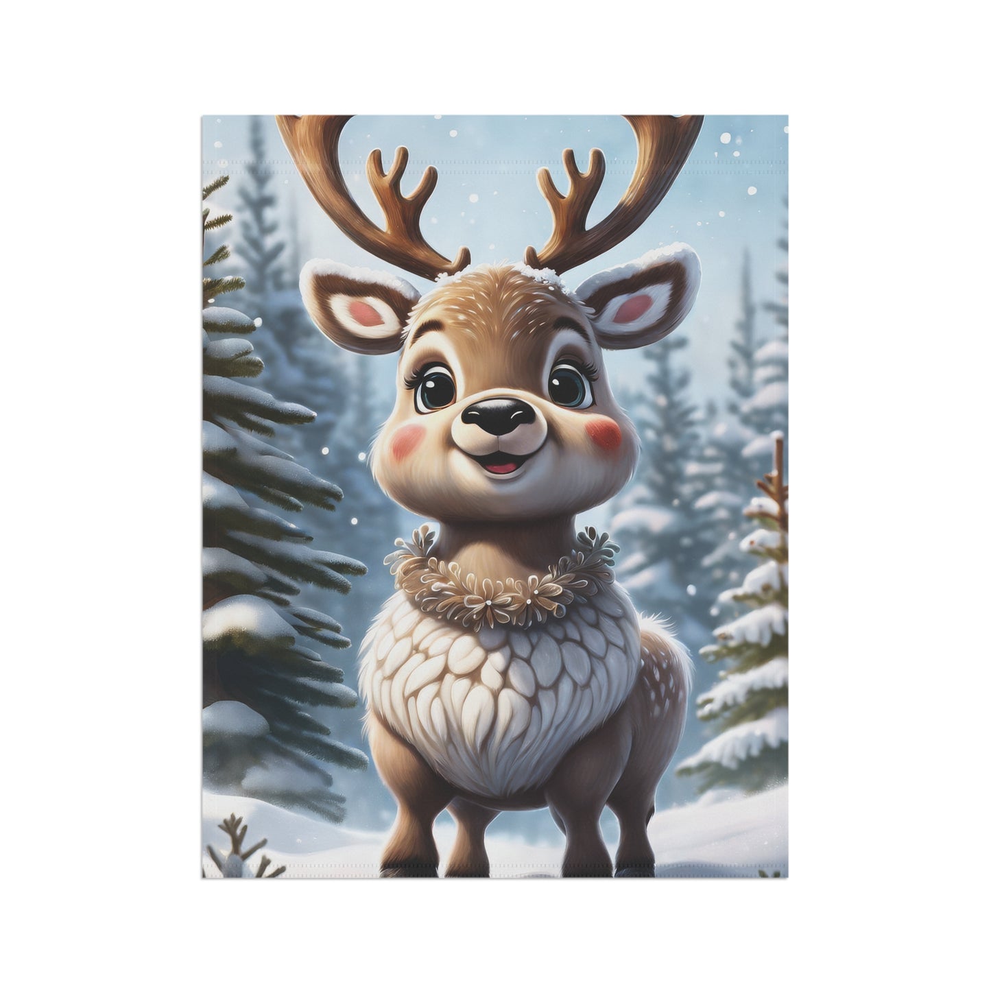 Cute Chubby Reindeer Holiday Garden Flag/ House Banner