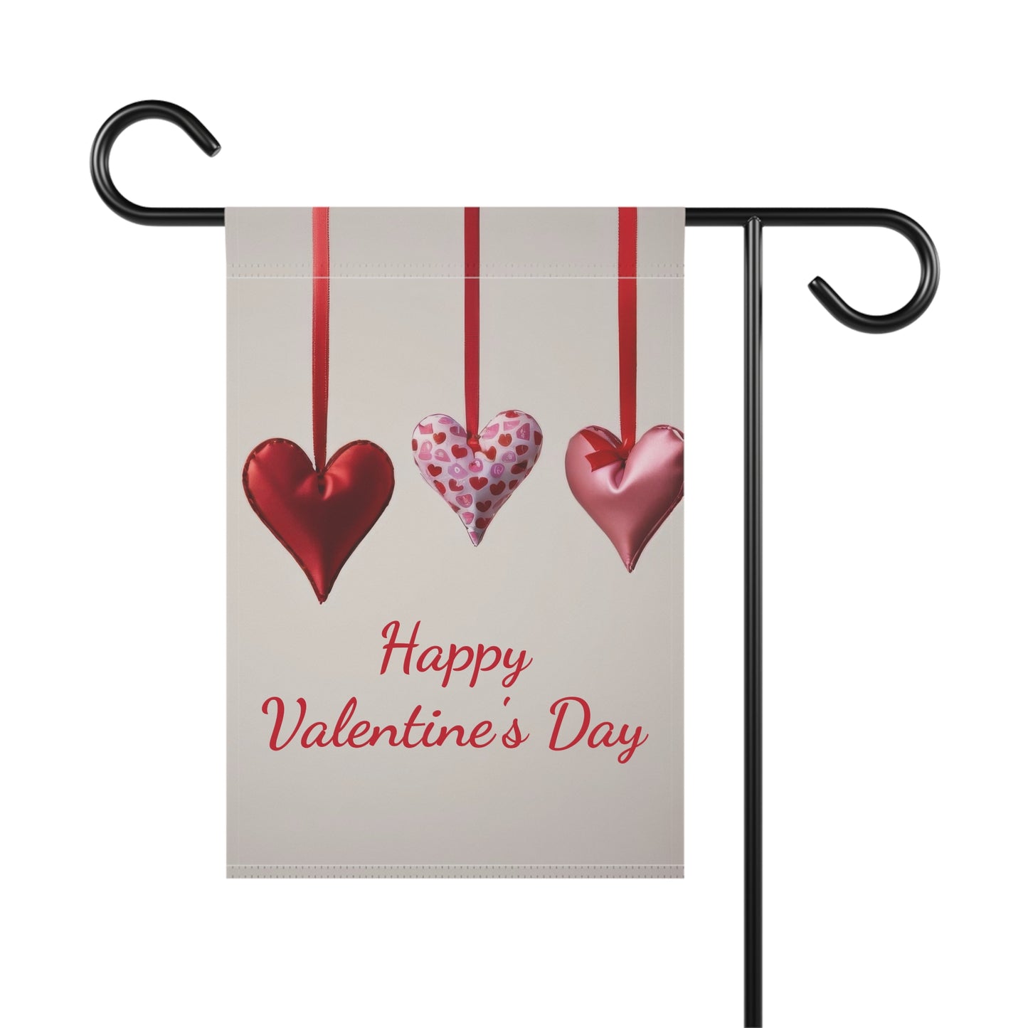 Elegant Red & Pink Hanging Hearts Valentine Garden Flag