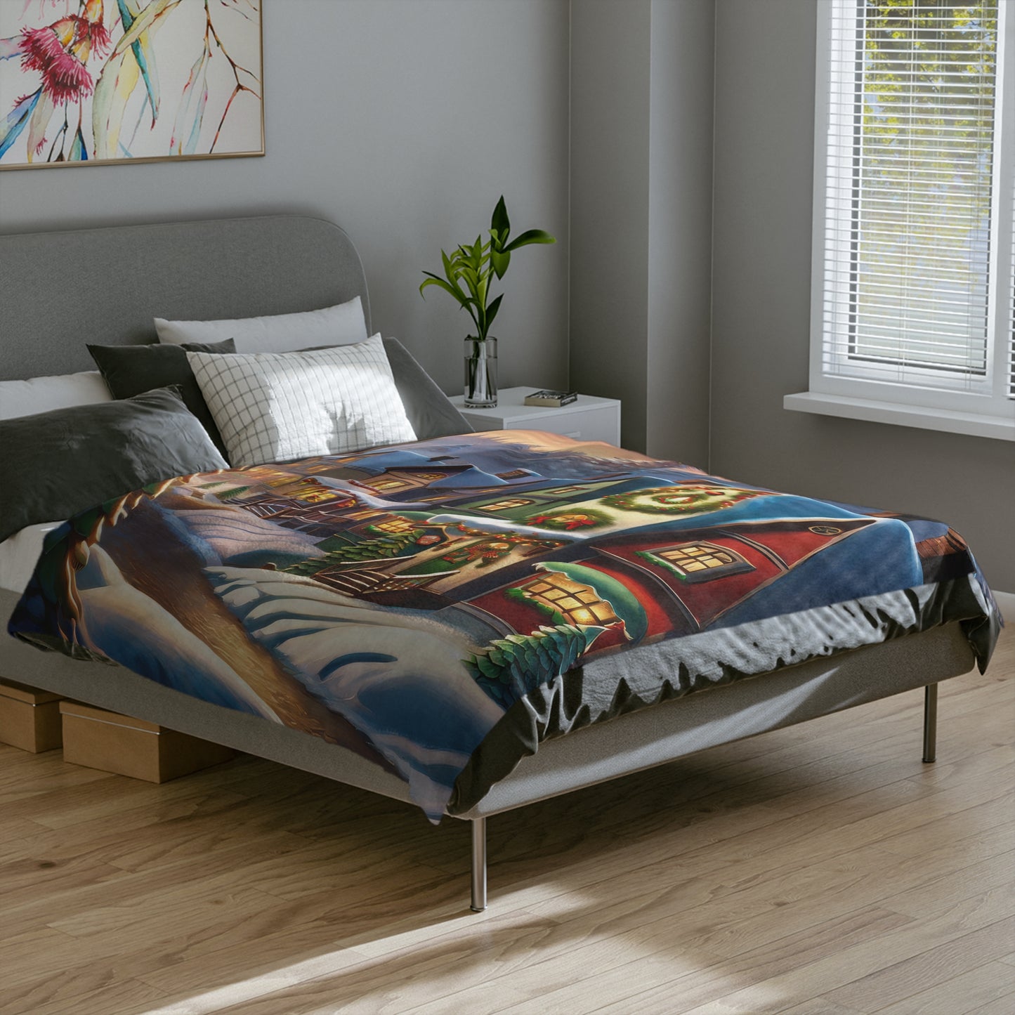 Festive Snowy Street Winter Wonderland Throw