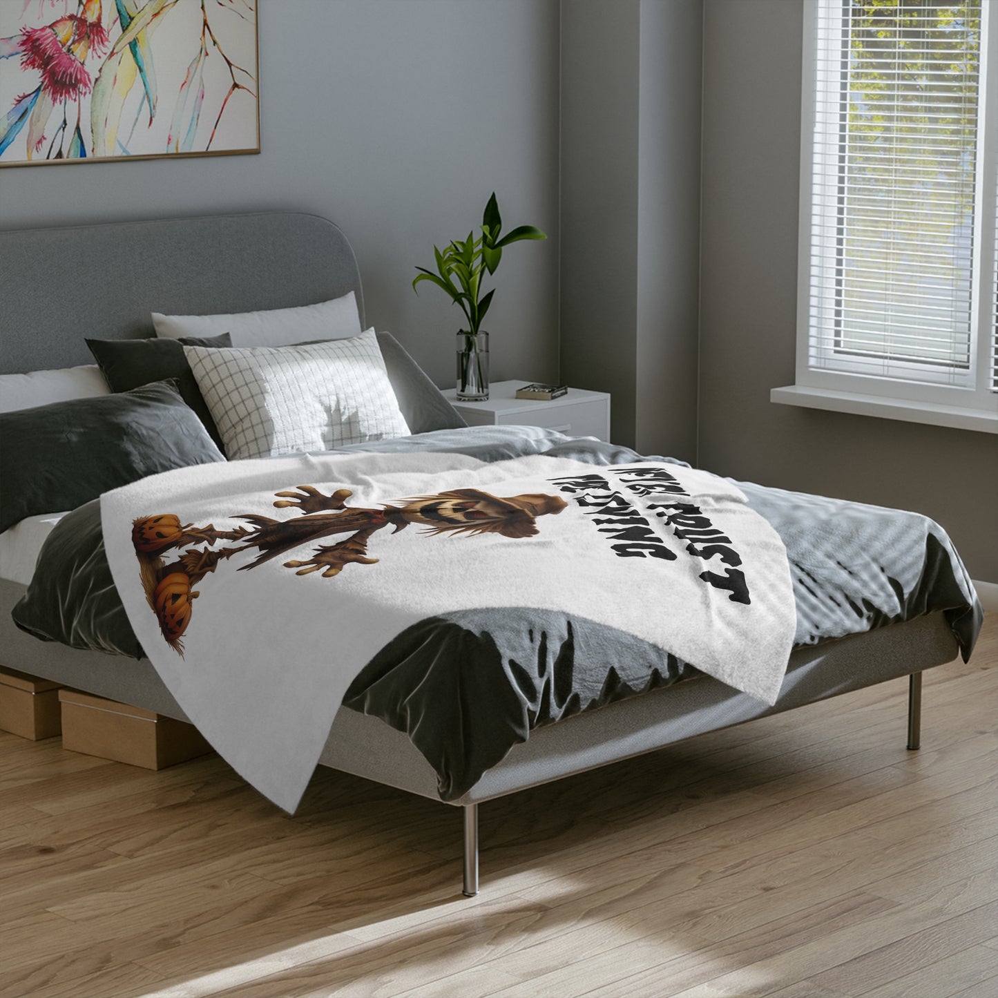 "Never Trust The Living" Spooky Scarecrow Halloween Plush Blanket
