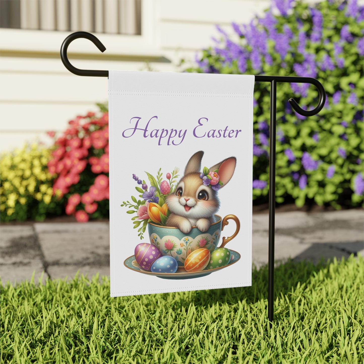 Bunny in Teacup Easter Garden Flag