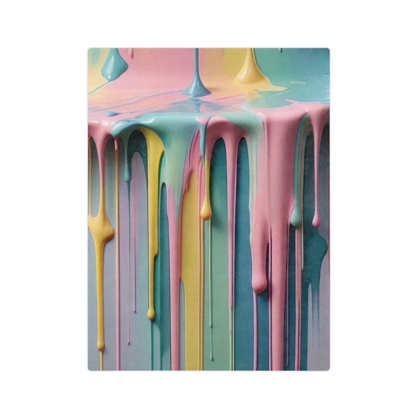 Velveteen plush blanket with a colorful dripping paint pattern on a light wood floor.