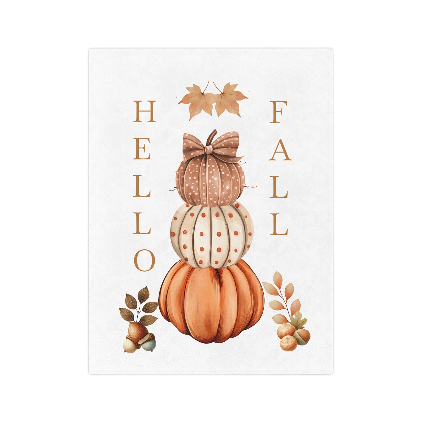 Hello Fall Harvest Stacked Pumpkins Velveteen Blanket
