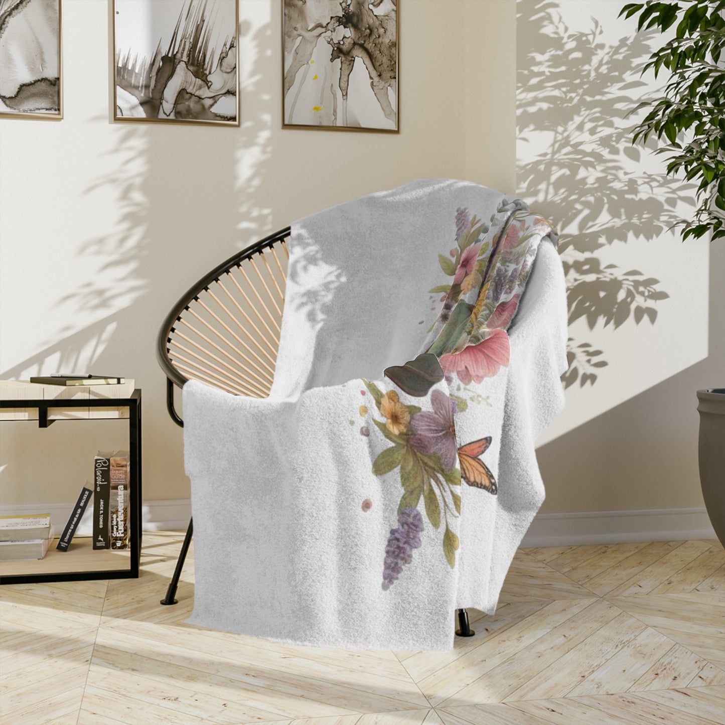 "Hello Spring" Floral Watering Can Velveteen Blanket