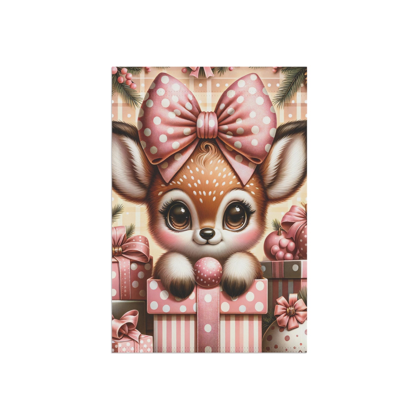Cute Baby Reindeer in Pink Garden Flag