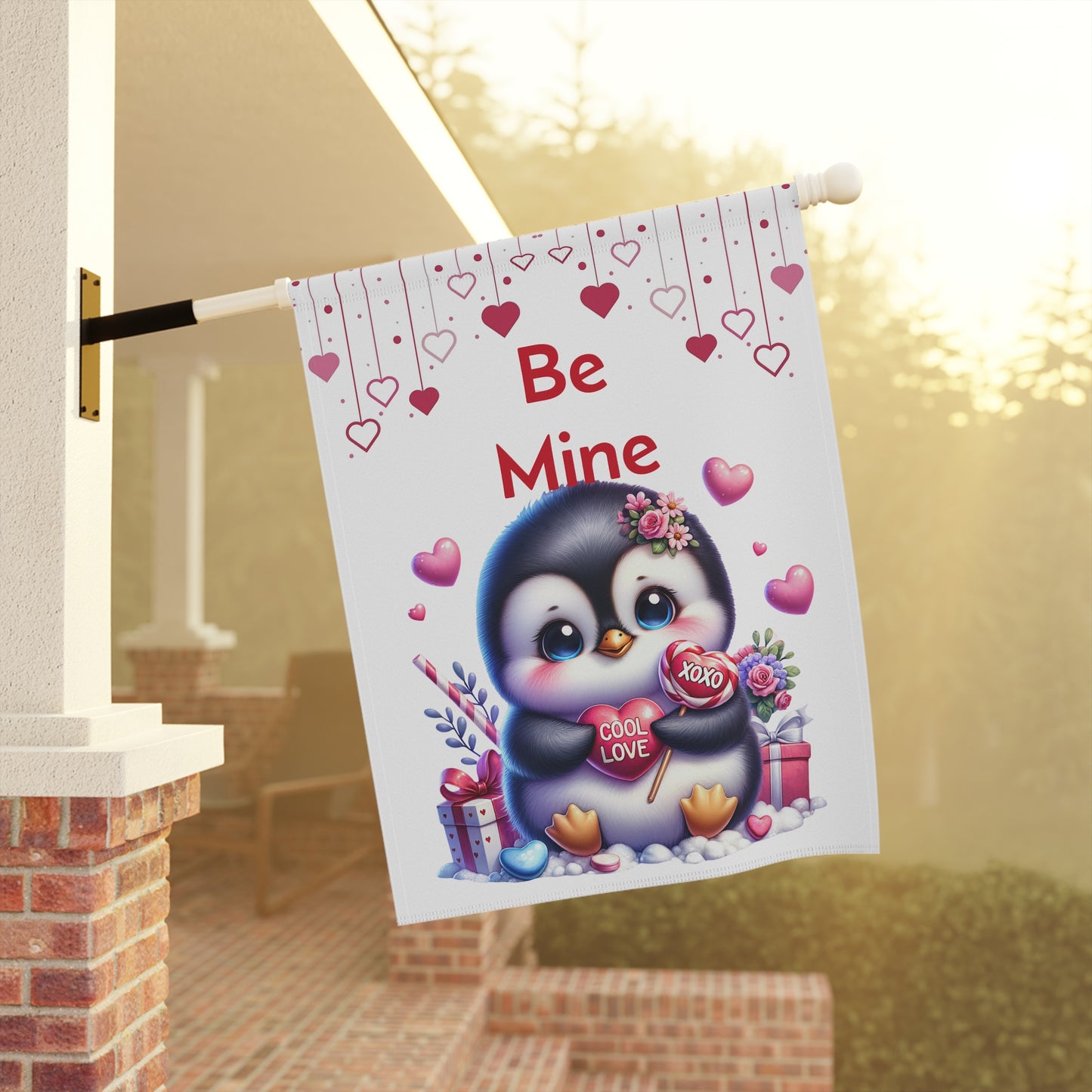 Be Mine Penguin Valentine Garden Flag