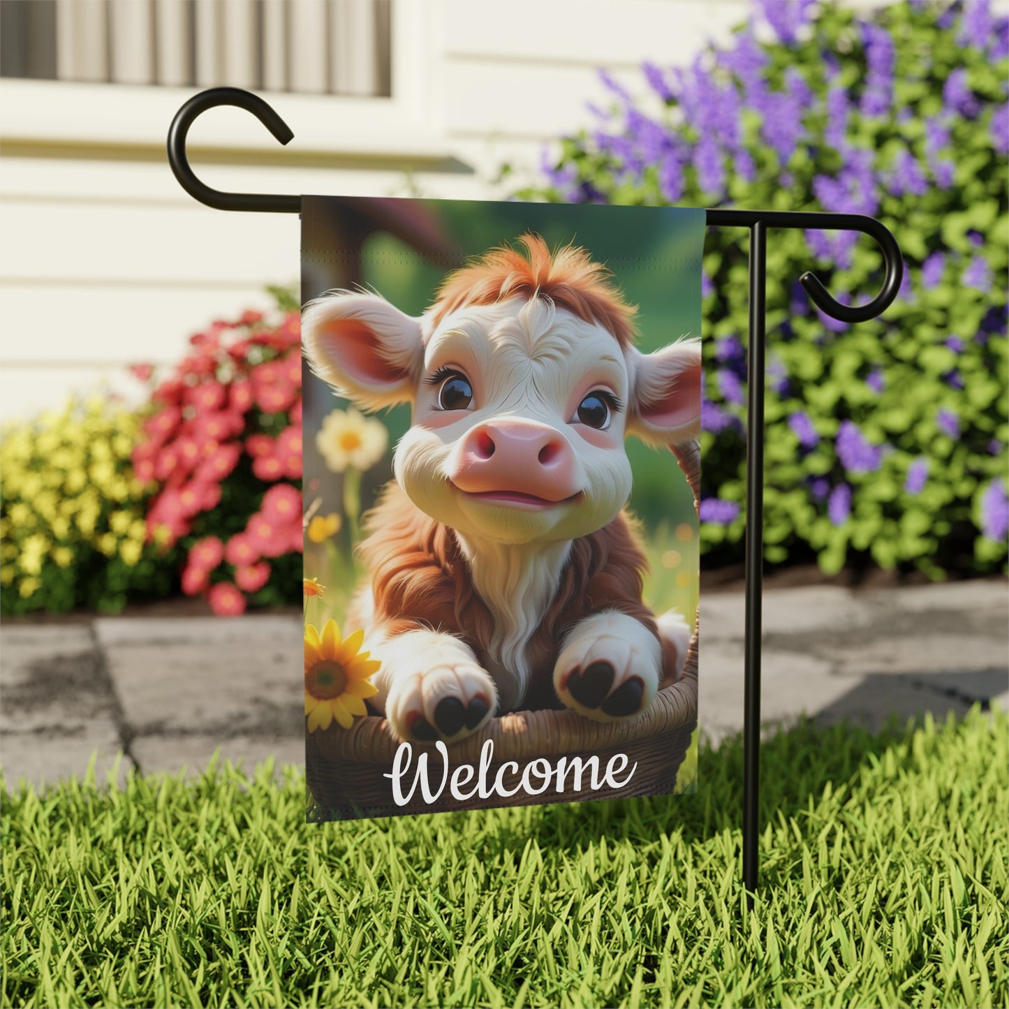 Farmhouse Garden Flag with a Baby Cow