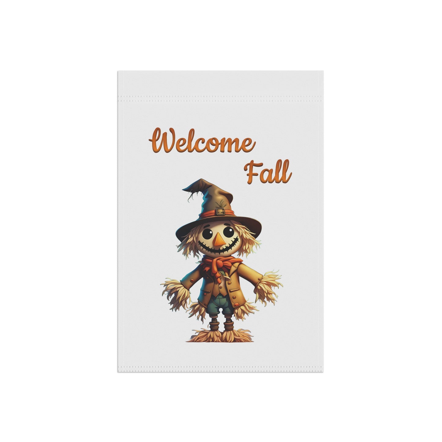 Welcome Fall garden flag with a smiling scarecrow