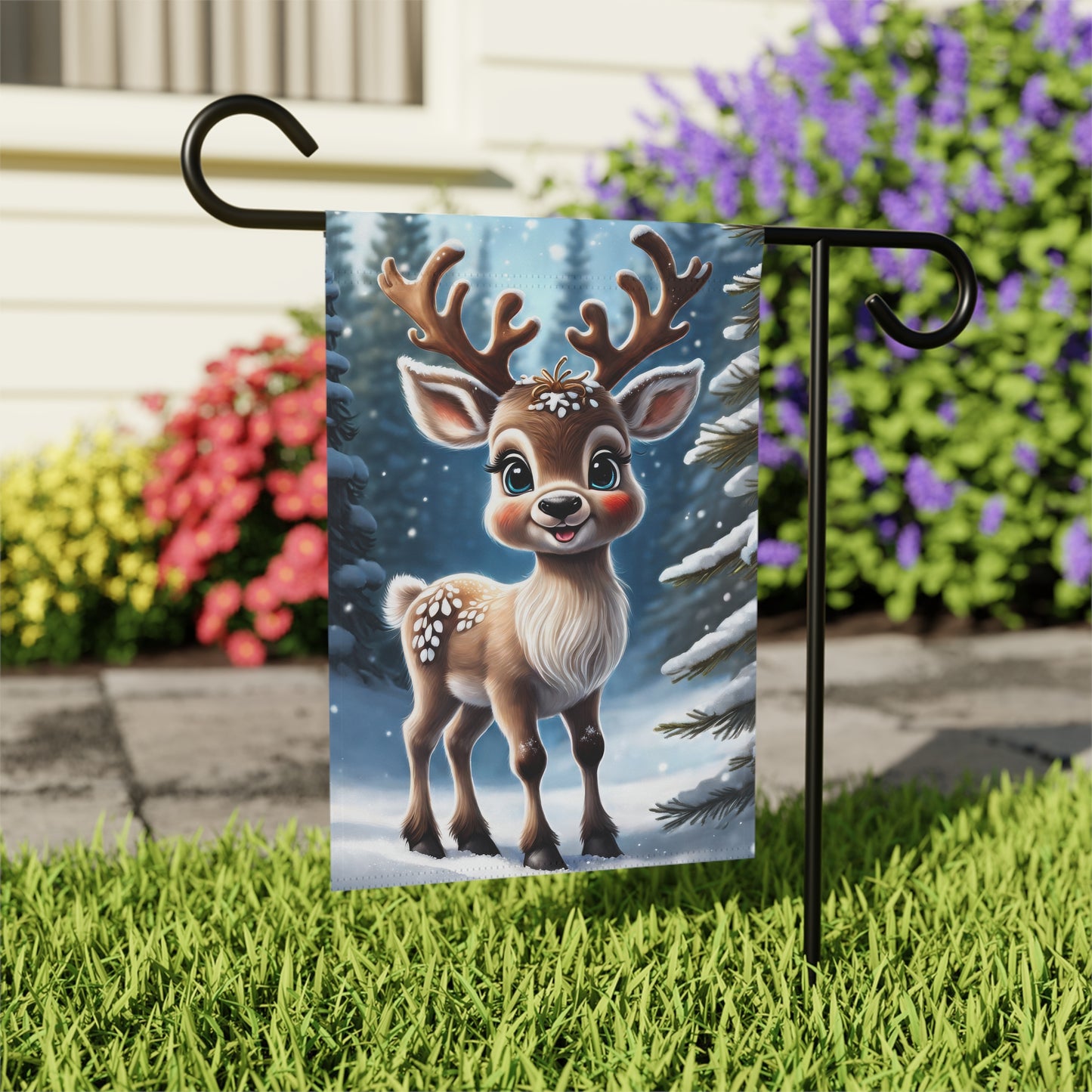 Cute Reindeer Holiday Garden Flag/ House Banner