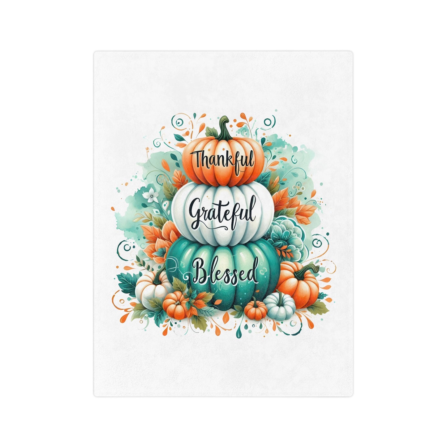 Thankful Grateful Blessed Pumpkin Stack Velveteen Blanket