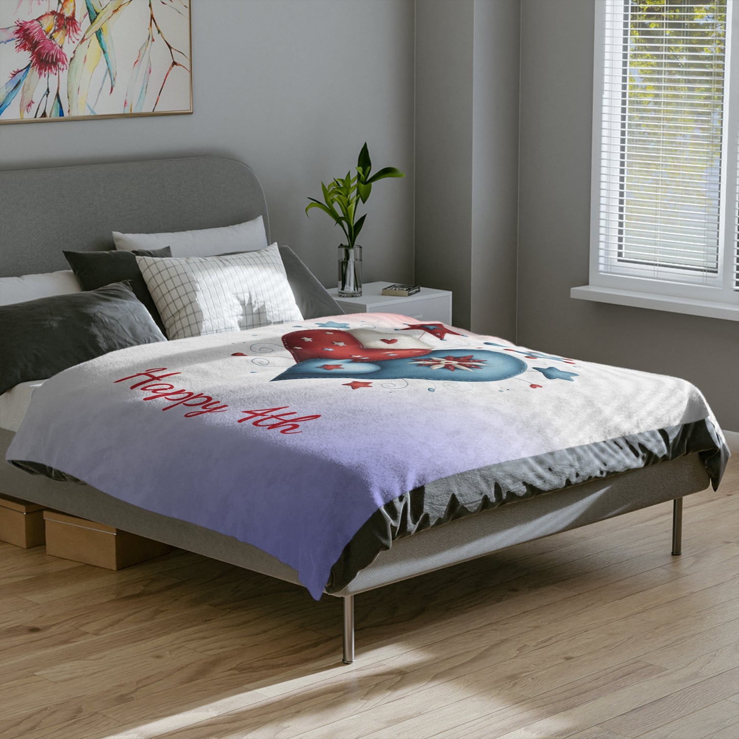 Happy 4th of July Heart Throw Blanket for Patriotic Decor
