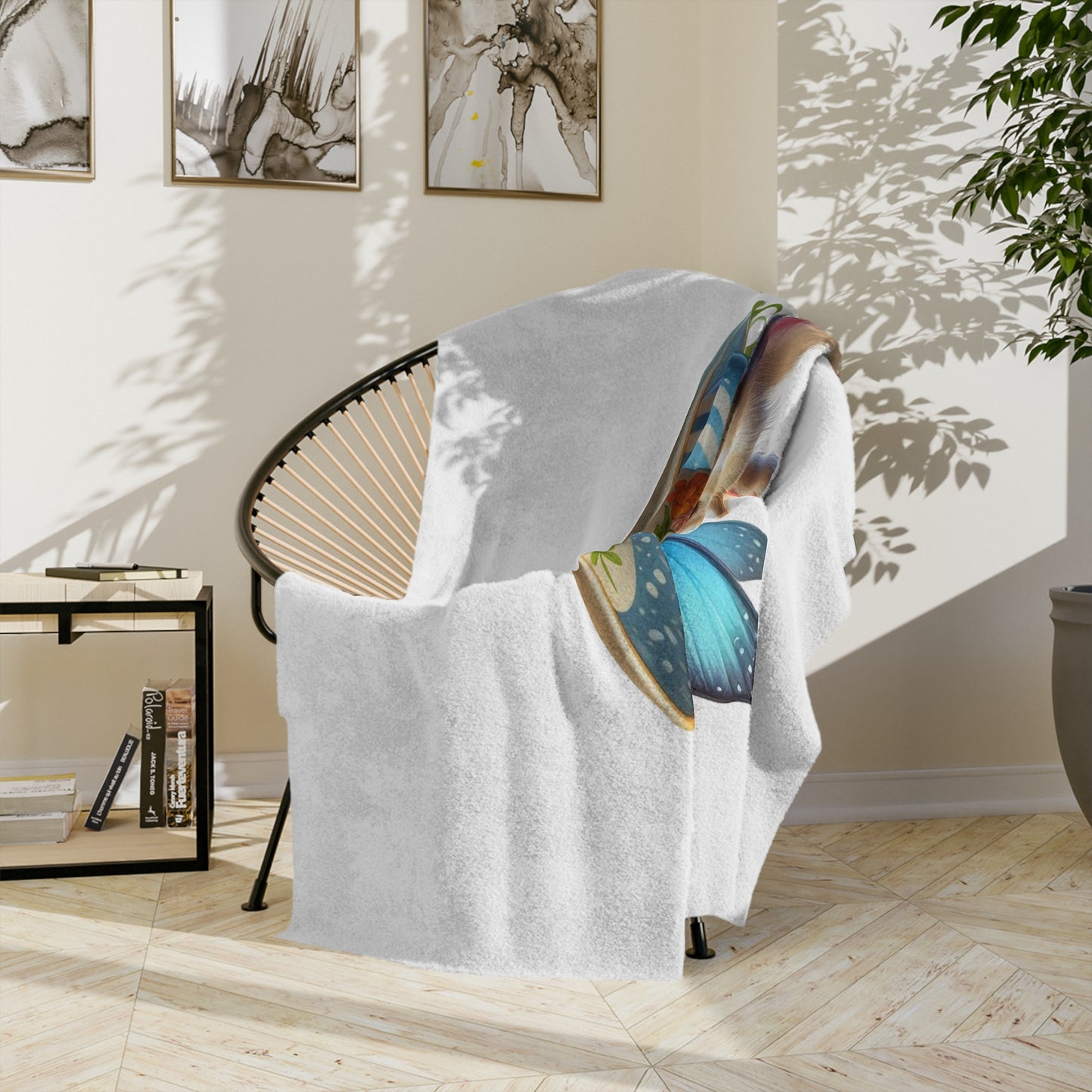 Charming Teacup Bunny & Butterfly Lightweight Velveteen Blanket