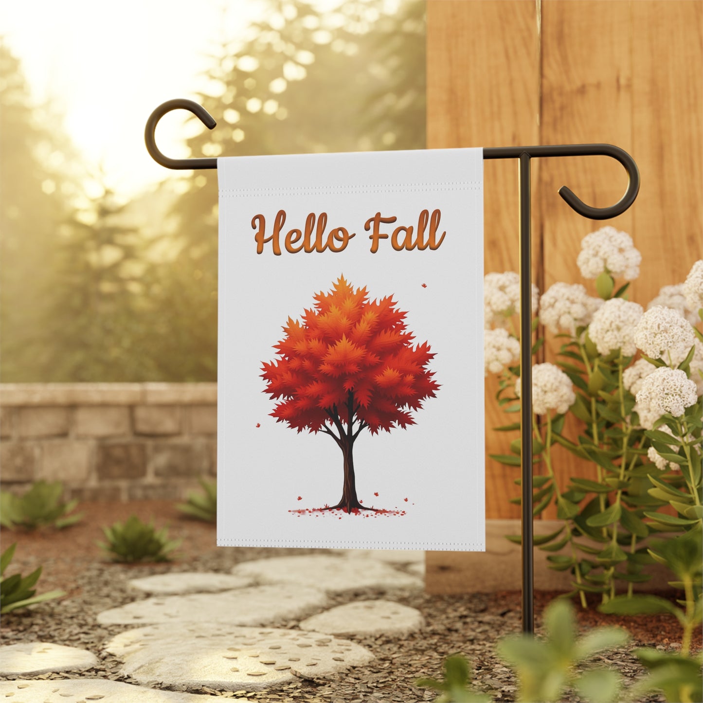 Hello Fall Garden Flag with Autumn Tree