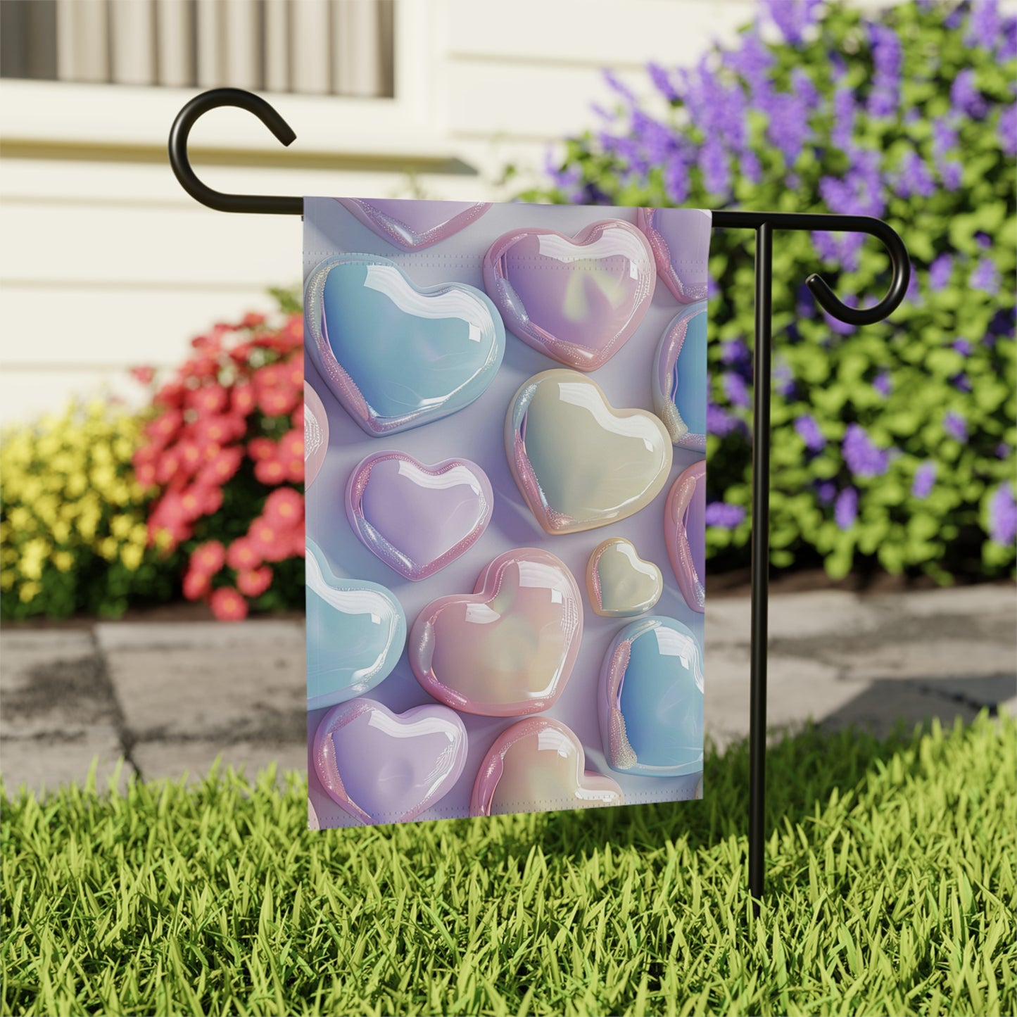 Pastel Hearts Garden Flag