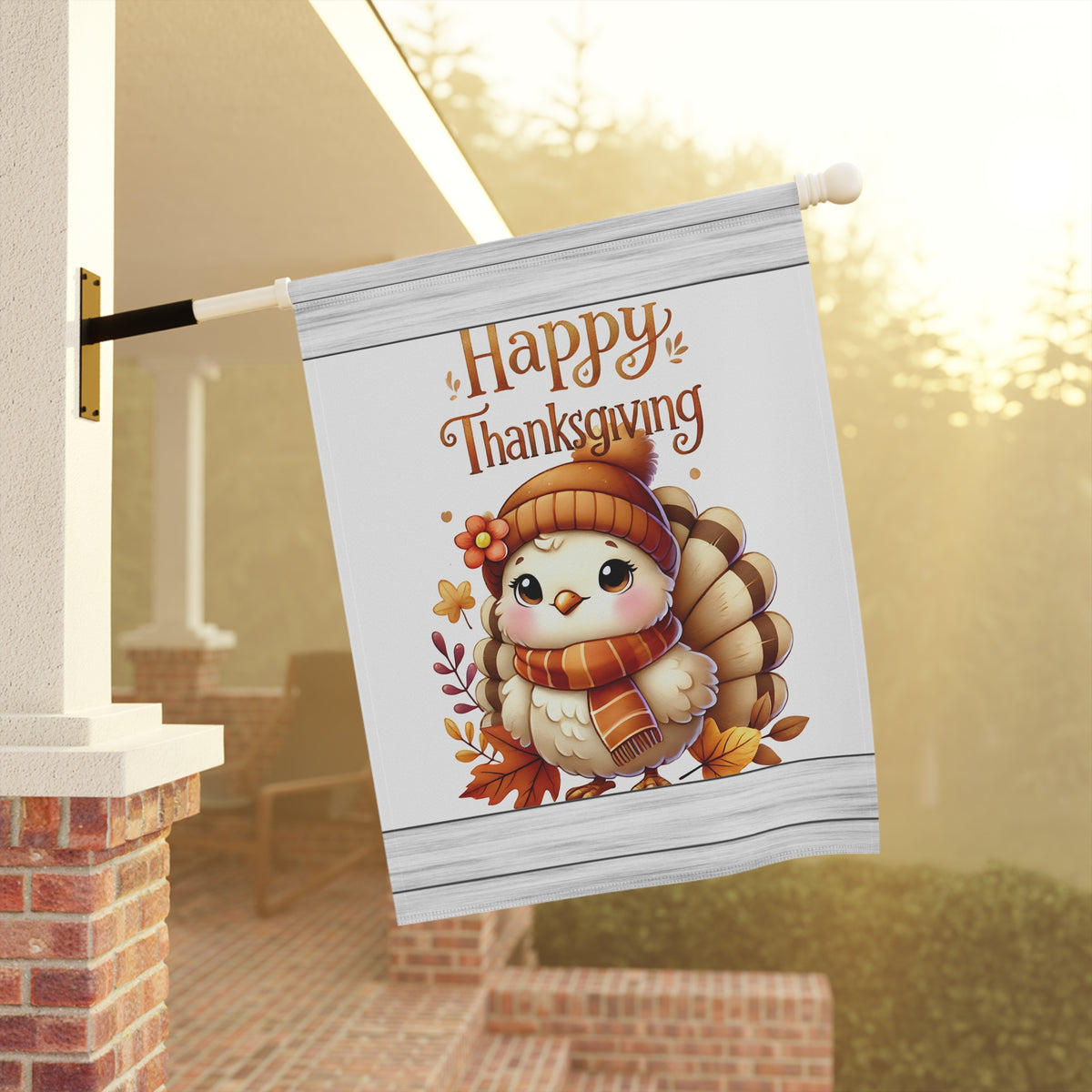 Cute Cozy Turkey Thanksgiving Garden Flag