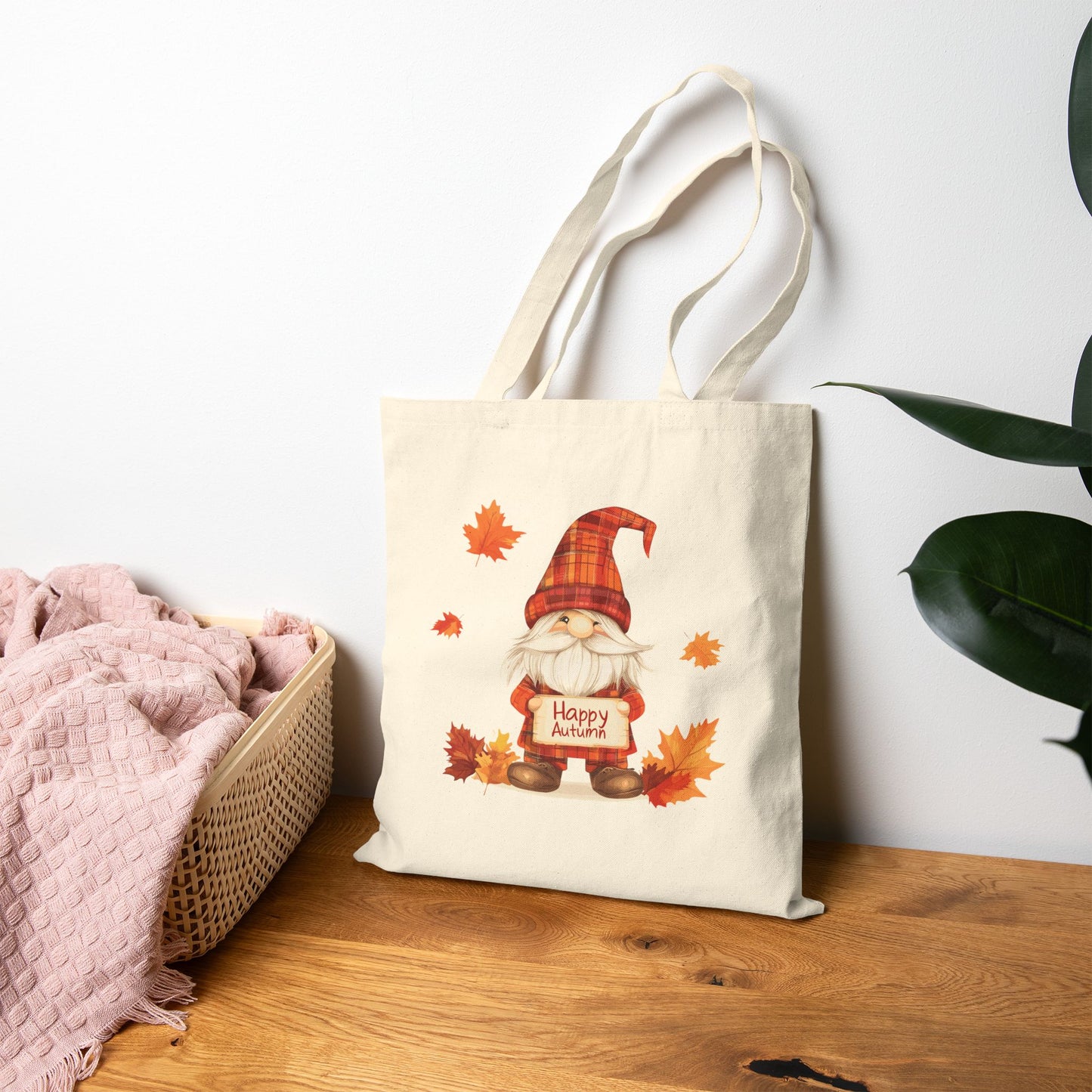 Fall Harvest Gnome with Leaves Tote Bag