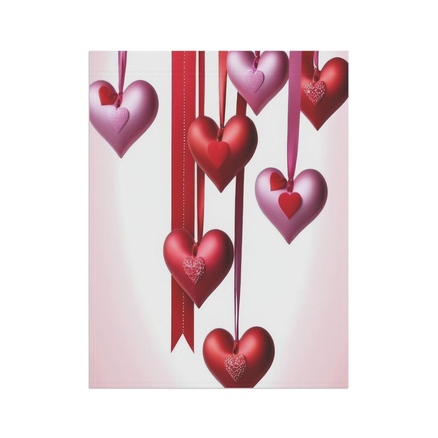 Valentine Garden Flag with Red & Pink Hanging Hearts
