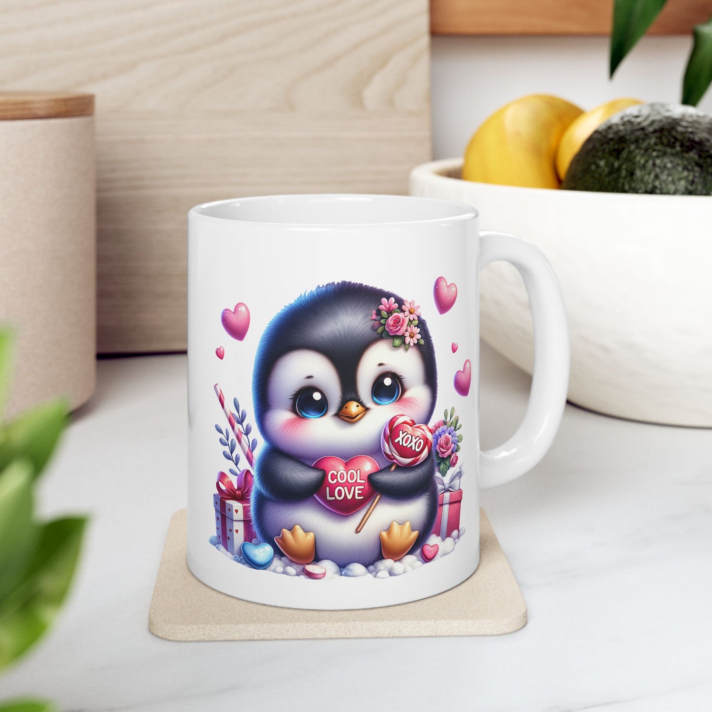 Adorable Penguin "COOL LOVE" Coffee Mug