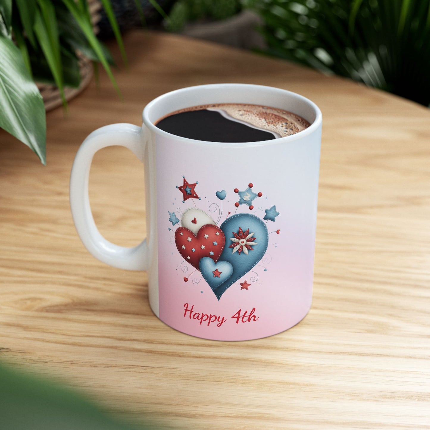 Festive Red, White & Blue Hearts Ceramic Mug