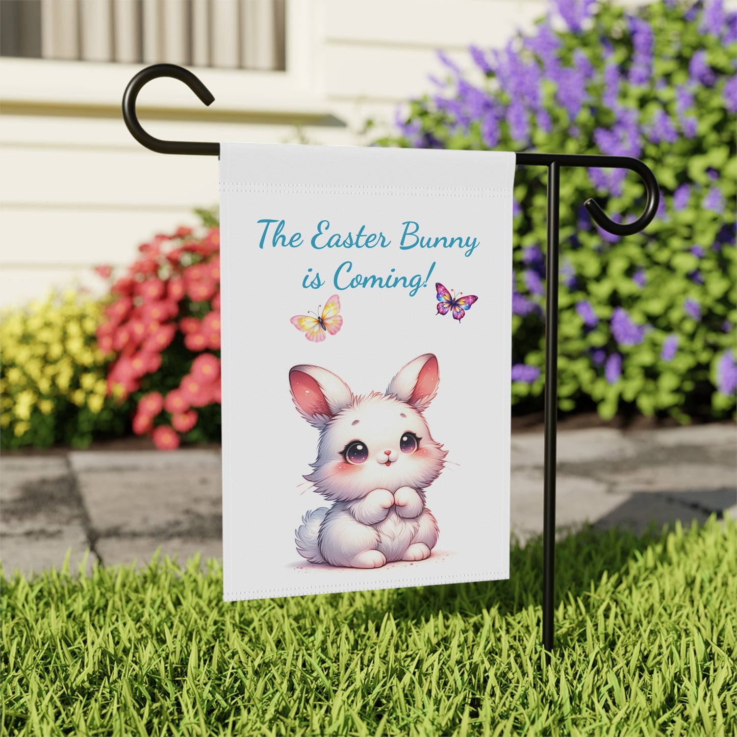 Adorable White Bunny Garden Flag