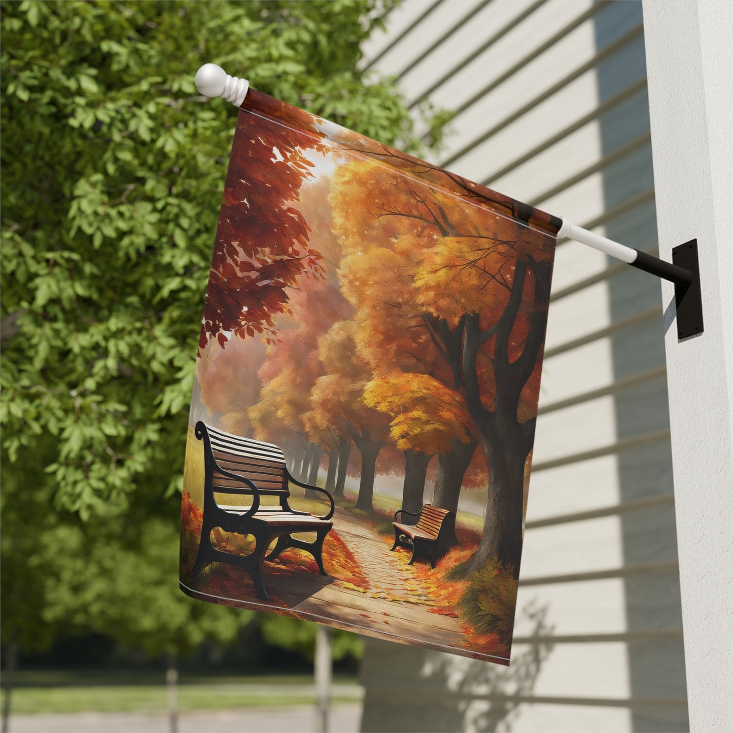 Golden Autumn Park Pathway Garden Flag