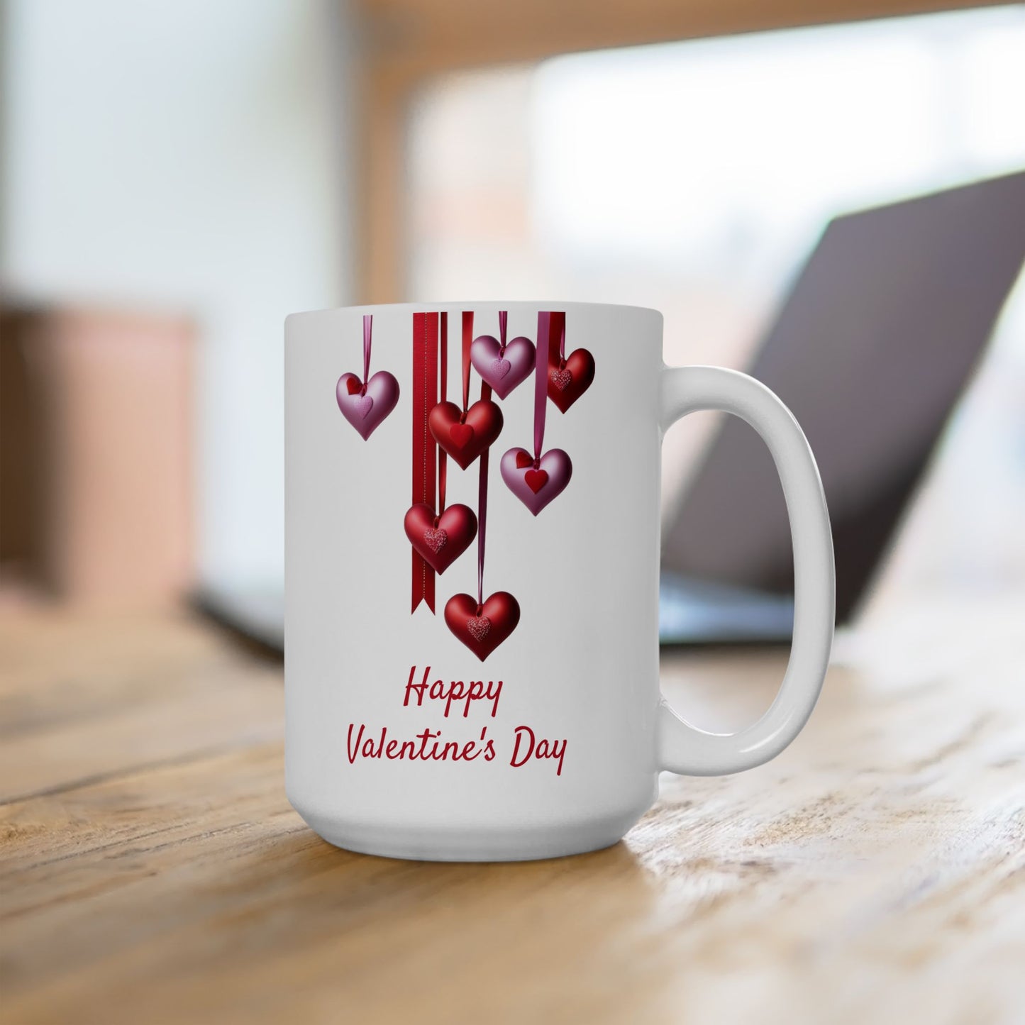 Decorative Red & Pink Ribbon Hearts Mug
