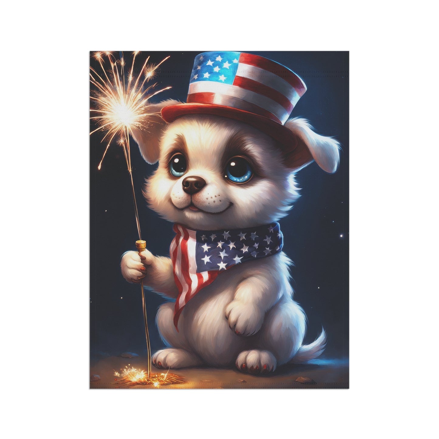 Cute puppy holding a sparkler Garden Flag/House Banner