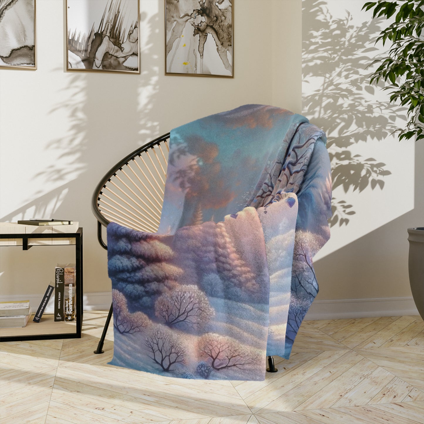 Whimsical Winter Bird Velveteen Blanket