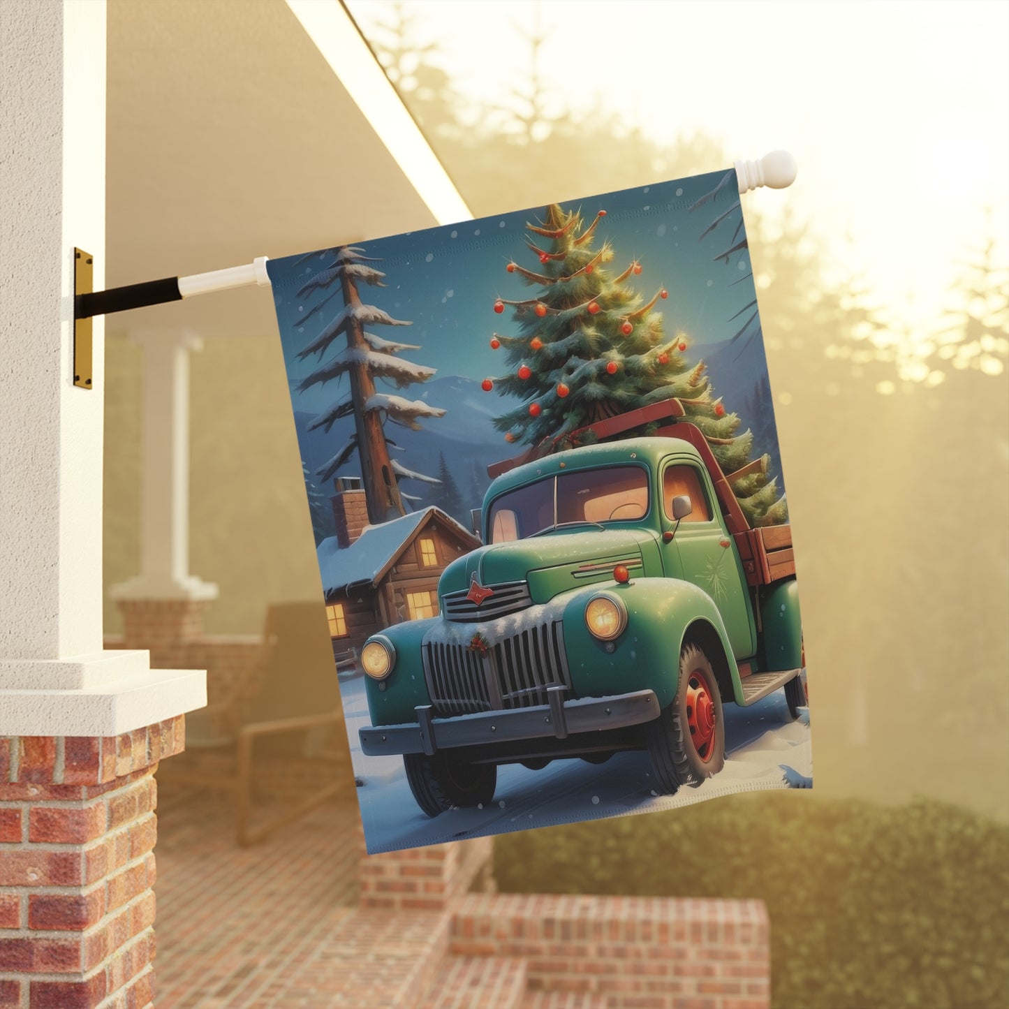Vintage Christmas Tree Truck Garden Flag