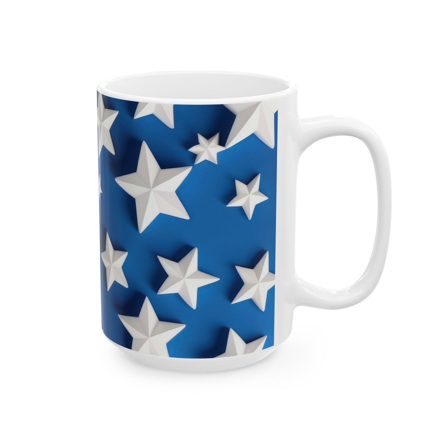 3D White Stars on Blue Coffee Mug