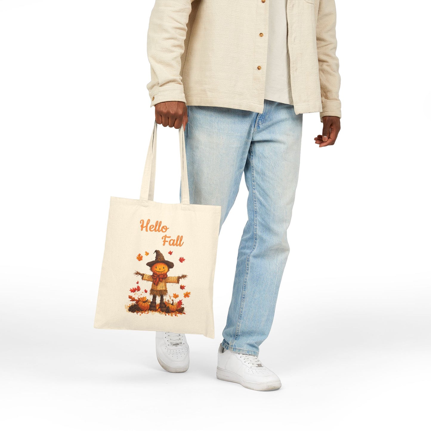 Autumn Harvest Scarecrow & Pumpkin Canvas Tote Bag