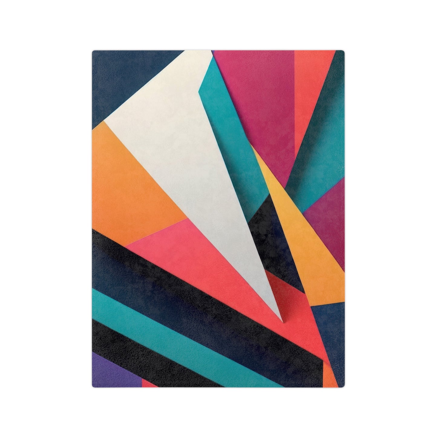 Velveteen plush blanket with a colorful abstract geometric pattern